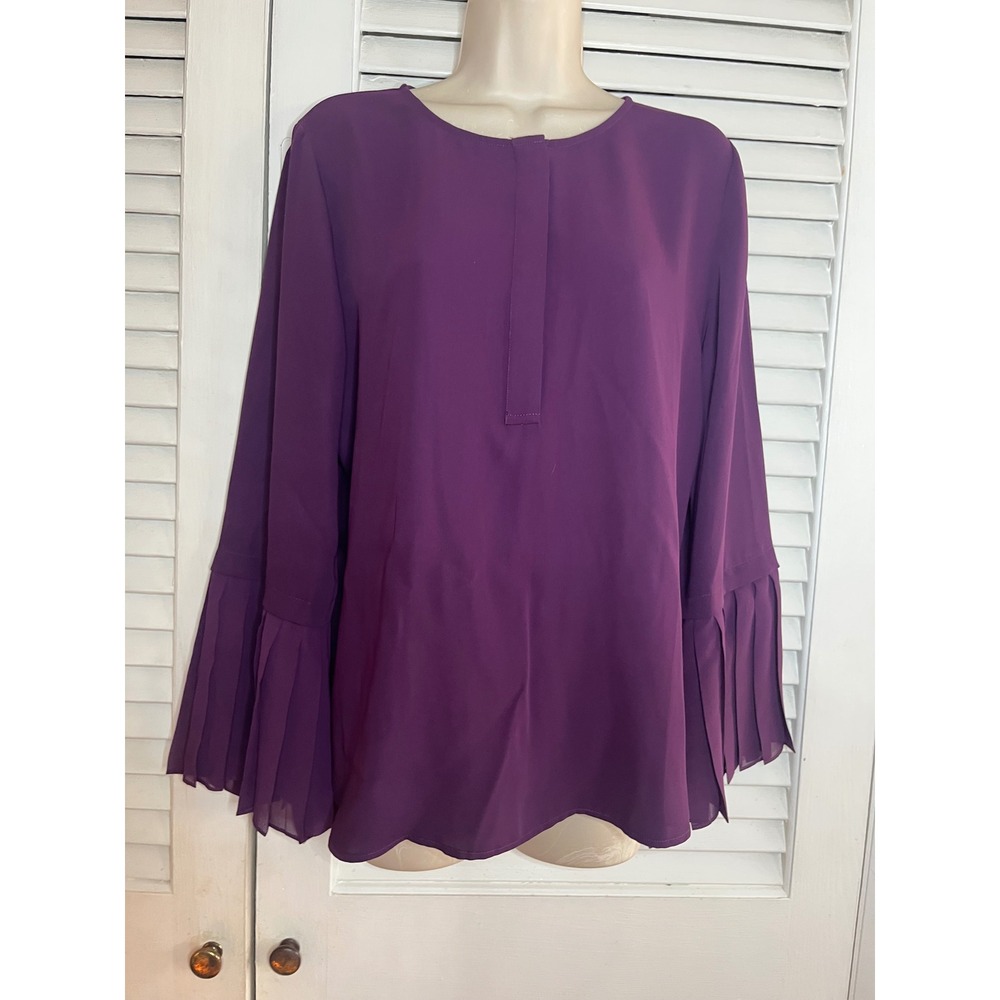 Chicos Purple Pleated Bell Sleeve Georgette Blouse Top Size 1 Women